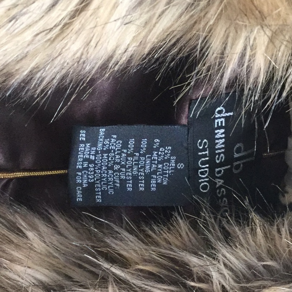 COAT SALE - Dennis Basso Studio coat brown w faux fur cuffs and hood - Picture 2 of 7